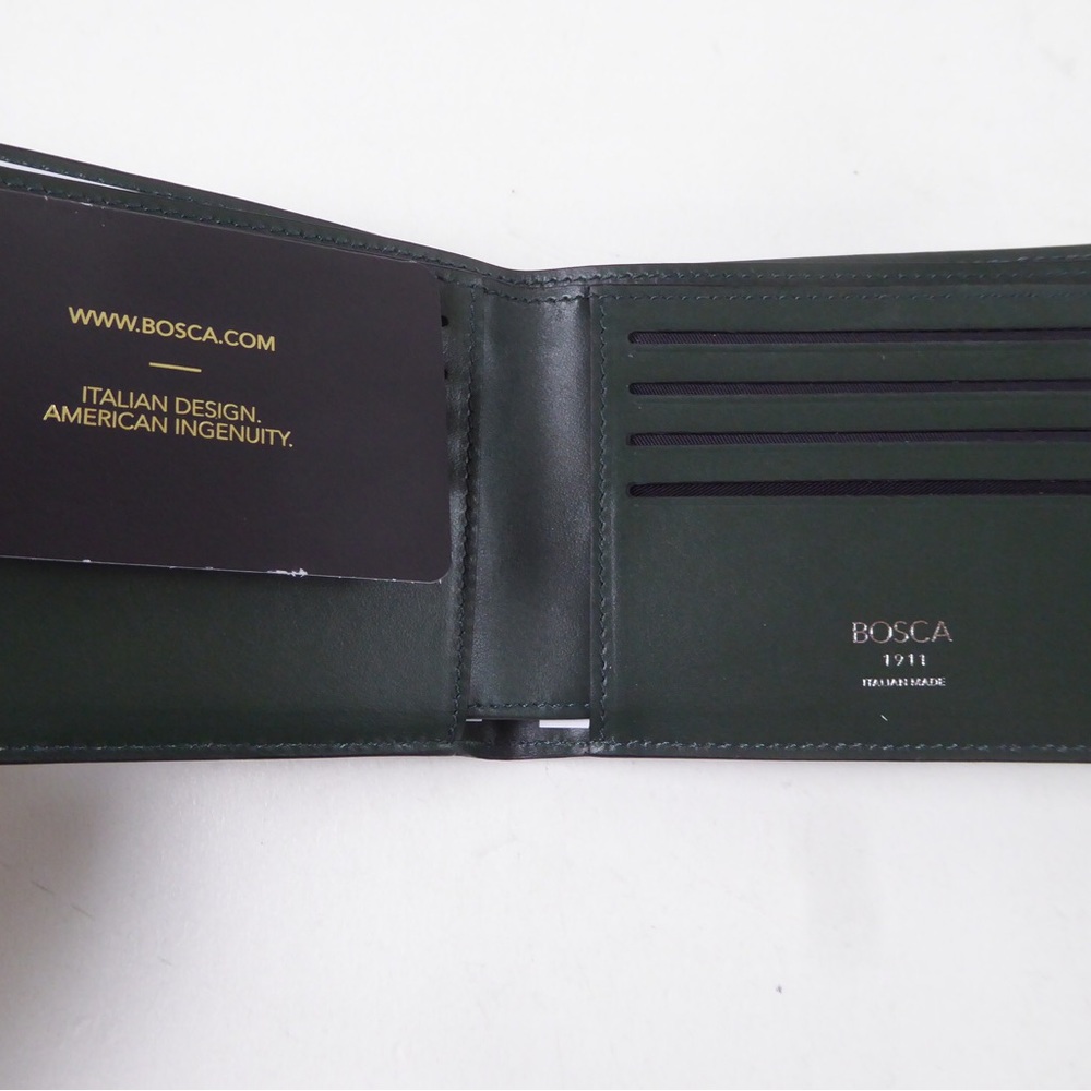 Bosca Pebbled Leather Billfold Wallet NWT Italian - Green - Picture 5 of 7